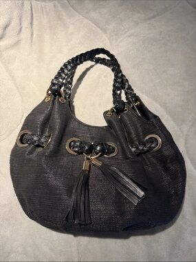 Michael Kors Black Braided Handle Tassel Hobo Bag